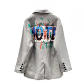 Letter Graffiti Plaid Lapel Suit Blazer